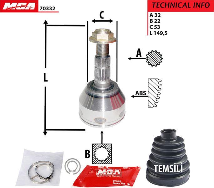 MGA 70332 CV Joint Outer (Opel: Astra H 1.4 1.6 1.9Cdti) 33×22×53 — Axles, CV Joints & Boots