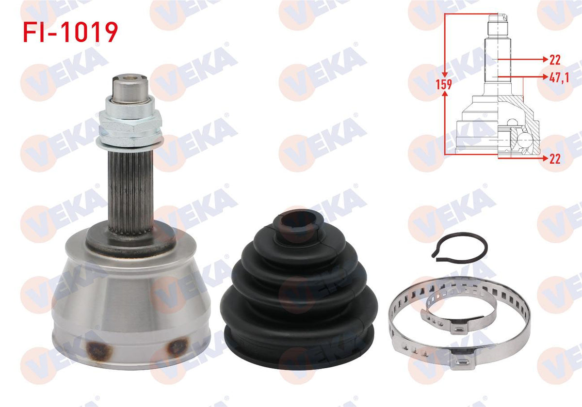 Veka FI-1019 CV Joint Left-Right Front Outer Fiat Albea 1.2i 22X22x47 Length 150 mm 2003-2007 — Axles, CV Joints & Boots