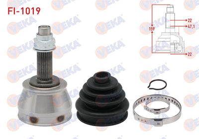 Veka FI-1019 CV Joint Left-Right Front Outer Fiat Albea 1.2i 22X22x47 Length 150 mm 2003-2007 — Axles, CV Joints & Boots