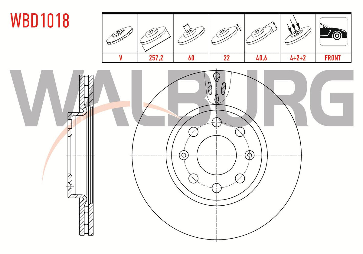 WALBURG WBD1018 Brake Disc Front Air 4 Bjn 257,2X22x60x40 — Brake Rotors & Drums