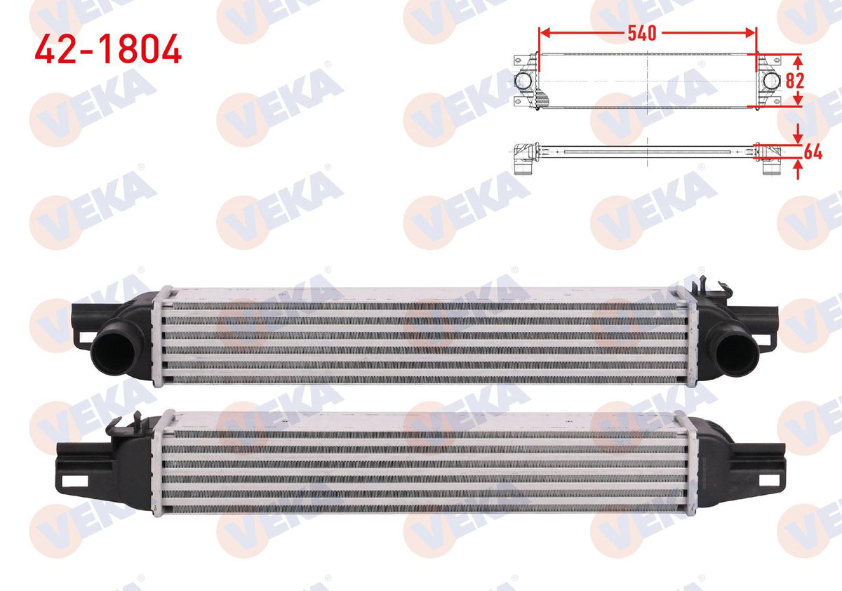 Veka 42-1804 Turbo Radiator (Intercooler) Fiat Fiorino (225) 1.3 Mjt Euro 4 2007 — Radiators & Fans