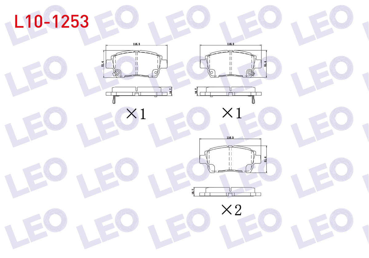 LEO L10-1253 Brake Pad Front Toyota Yaris (_Cp10) 1.3i with Wear Indicator 16.50mm 1999-2005 — Brake Pads