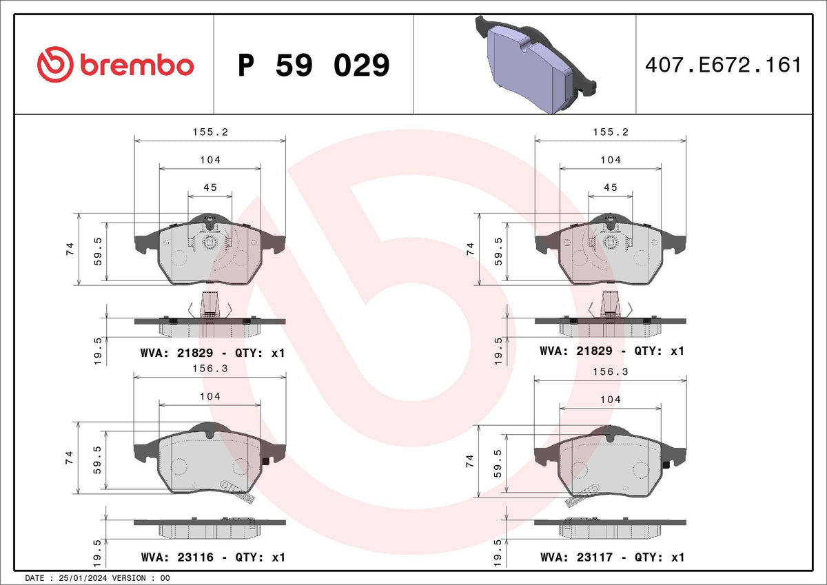 Brembo P59029 Brake Pad Front Low-Met Saab