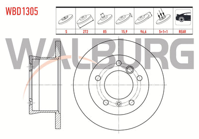 WALBURG WBD1305 Brake Disc Rear Straight 5 Bjn 271, 2X15 and 3 more models — Brake Rotors & Drums