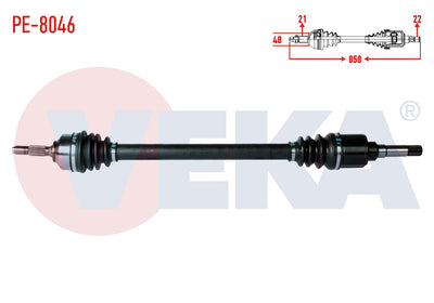 Veka PE-8046 Complete Axle Right Front Length 858mm Peugeot 207 (Wa — Axles, CV Joints & Boots