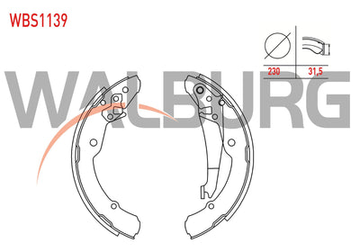 WALBURG WBS1139 Brake Shoe Rear with Lever 230X31,5 Volkswagen Caddy II (9K9a) 1.9 TDI-1.9 SDI 1995 — Brake Cables & Hardware