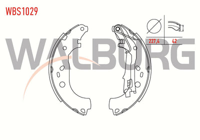 WALBURG WBS1029 Brake Shoe Rear Fiat Fiorino (225) 1.3 Mjt with Lever 228X40 mm 2007-/ Nemo 1.4 HDi — Brake Cables & Hardware