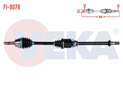 Veka FI-8078 Complete Axle Right Front Fiat Doblo (119,123) 1.3 Mjt M-T Length 940 mm 2005-2010 — Axles, CV Joints & Boots