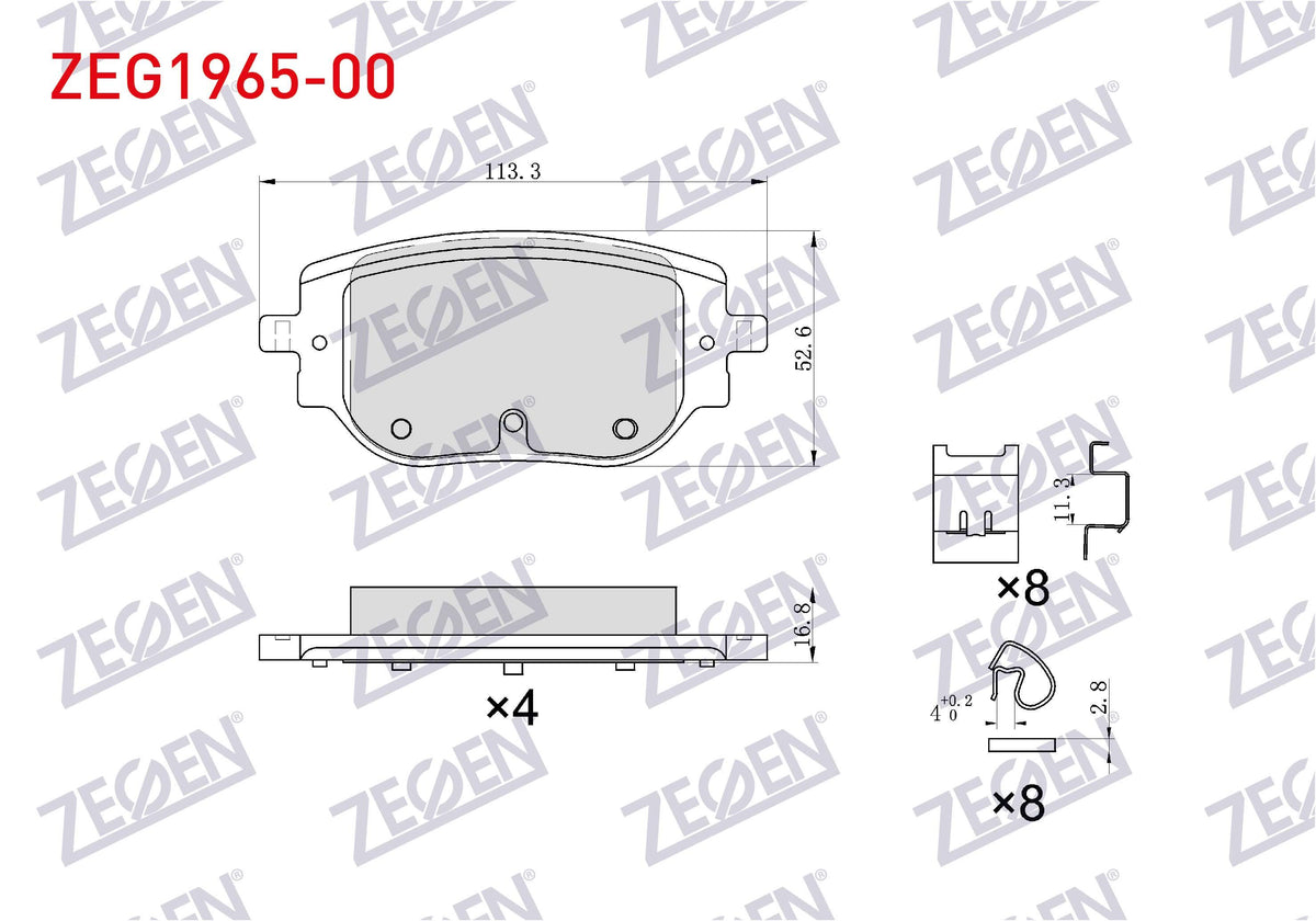 Zegen ZEG1965-00 Brake Pad Rear with Wear Indicator Peugot Expert 2020-/ Citroen Jumpy 2020-/ Opel Zafira D 2020 — Brake Pads