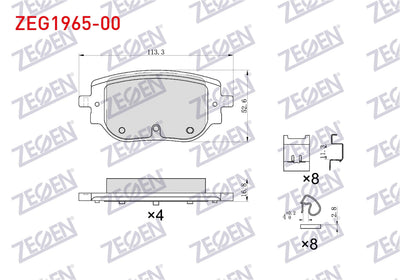Zegen ZEG1965-00 Brake Pad Rear with Wear Indicator Peugot Expert 2020-/ Citroen Jumpy 2020-/ Opel Zafira D 2020 — Brake Pads