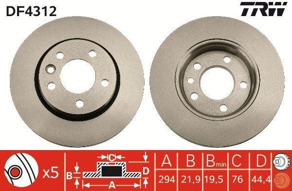 TRW DF4312 Disc Brake Rear 03-T.Porter T5 - Ventilated Design — Brake Rotors & Drums