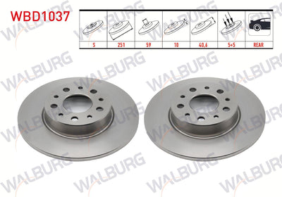 WALBURG WBD1037 Brake Disc Rear Straight 5 Bjn 251X10x59x40 — Brake Rotors & Drums
