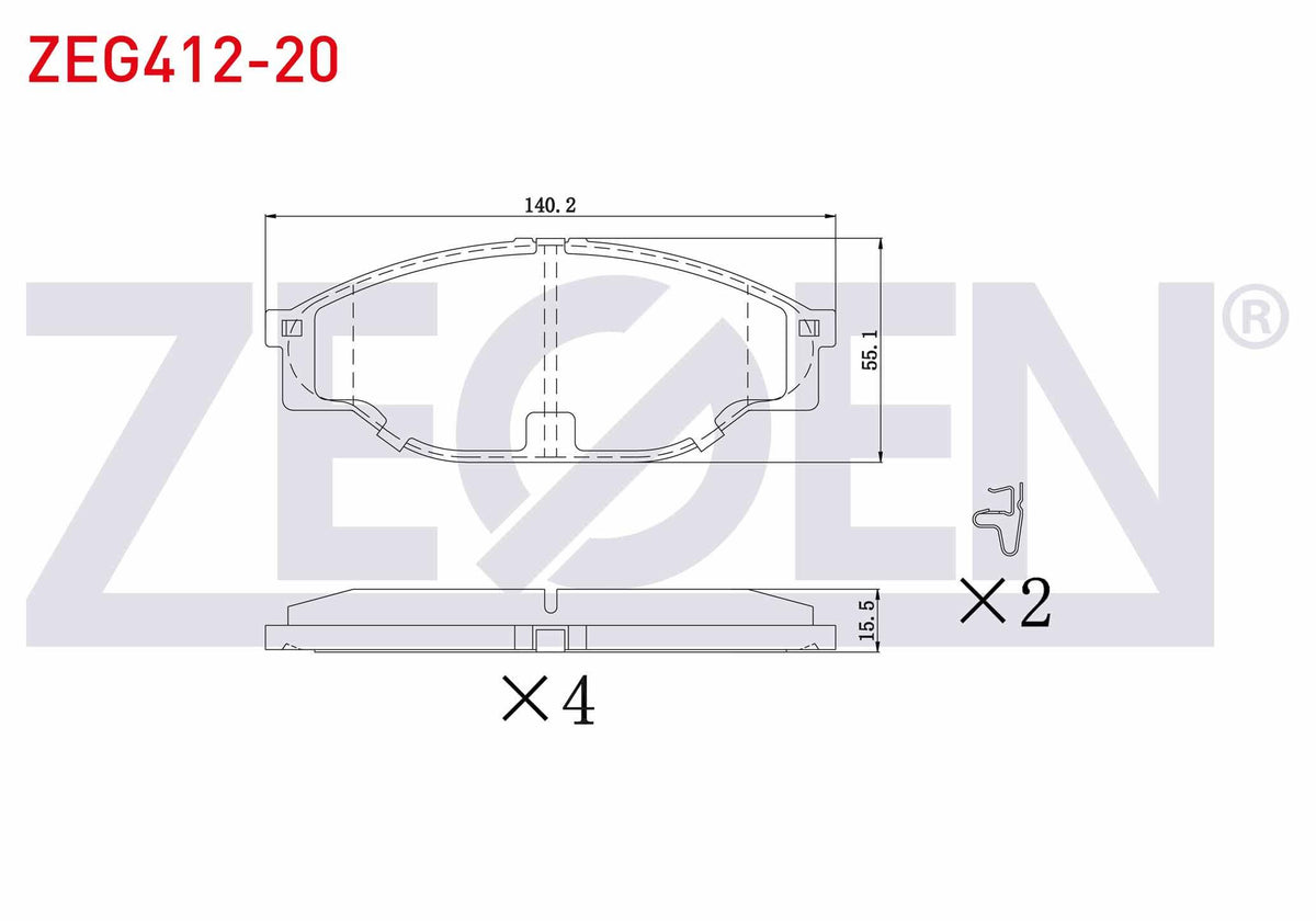 Zegen ZEG412-20 Brake Pad Front Toyota HI-Lux Pick Up (_N_) 2.5 D-4D 1983-2005 / HI-Lux Pick Up (_N_) 2.5 2.4 D — Brake Pads
