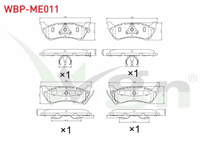 WGN WBP-ME011 Brake Pad Rear with Wear Indicator Mercedes M Class (W163) Ml 320 1998-2005 / M Class (W163) Ml 27 — Brake Pads