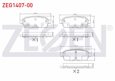 Zegen ZEG1407-00 Brake Pad Rear with Wear Indicator Opel Astra J 1.6i 16 Rim 2009-2016 / 1.3 CDTi 16 2009-2016 / Mokka 1.6 2012-/ Zafira C 1.6 2011-/ Chevrolet Cruze 1.6 2011-2014 / Trax 1.6 2012-2014