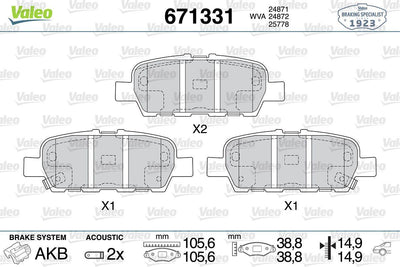 Valeo 671331 Rear Brake Pad Juke 1.6, 1.6 DiG T and 5 more models — Brake Pads