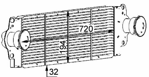 mahle turbo radiator intercooler front view, mahle turbo radiator intercooler side view, mahle turbo radiator intercooler dimensions MAHLE Turbo Radiator Intercooler for 03-T Porter T5 Multivan 1.9TDI 2.5TDI | 720 mm x 194 mm x 32 mm MAHLE Turbo Radiator Intercooler for T5 Multivan mahle, turbo-radiator, intercooler, car-performance, vehicle-accessories, car-part, engine-cooling, car-enthusiasts, vehicle-owners, ai-generated