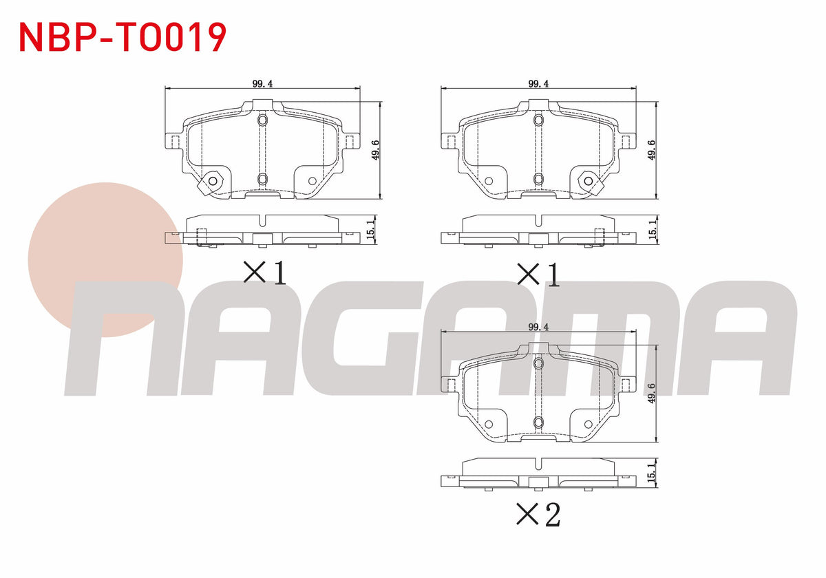 NAGAMA NBP-TO019 Brake Pad Rear with Wear Indicator Toyota Corolla (E21) 1.6 Vvt-I 2019-Electronic Park Brake Ol — Brake Pads