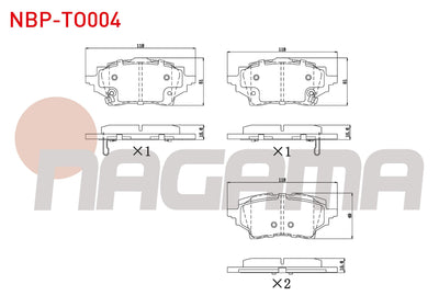 NAGAMA NBP-TO004 Brake Pad with Wear Indicator Rear Toyota Corolla (_E21_) 1.8 Hybrid 2019-/ Corolla (_E21_) 1.6 — Brake Pads
