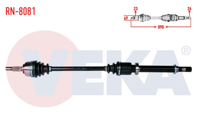 Veka RN-8081 Complete Axle Right Front Renault Clio III (Br0 /1,Cr0 /1) 1.2i 16V Length 890mm 2005-2012