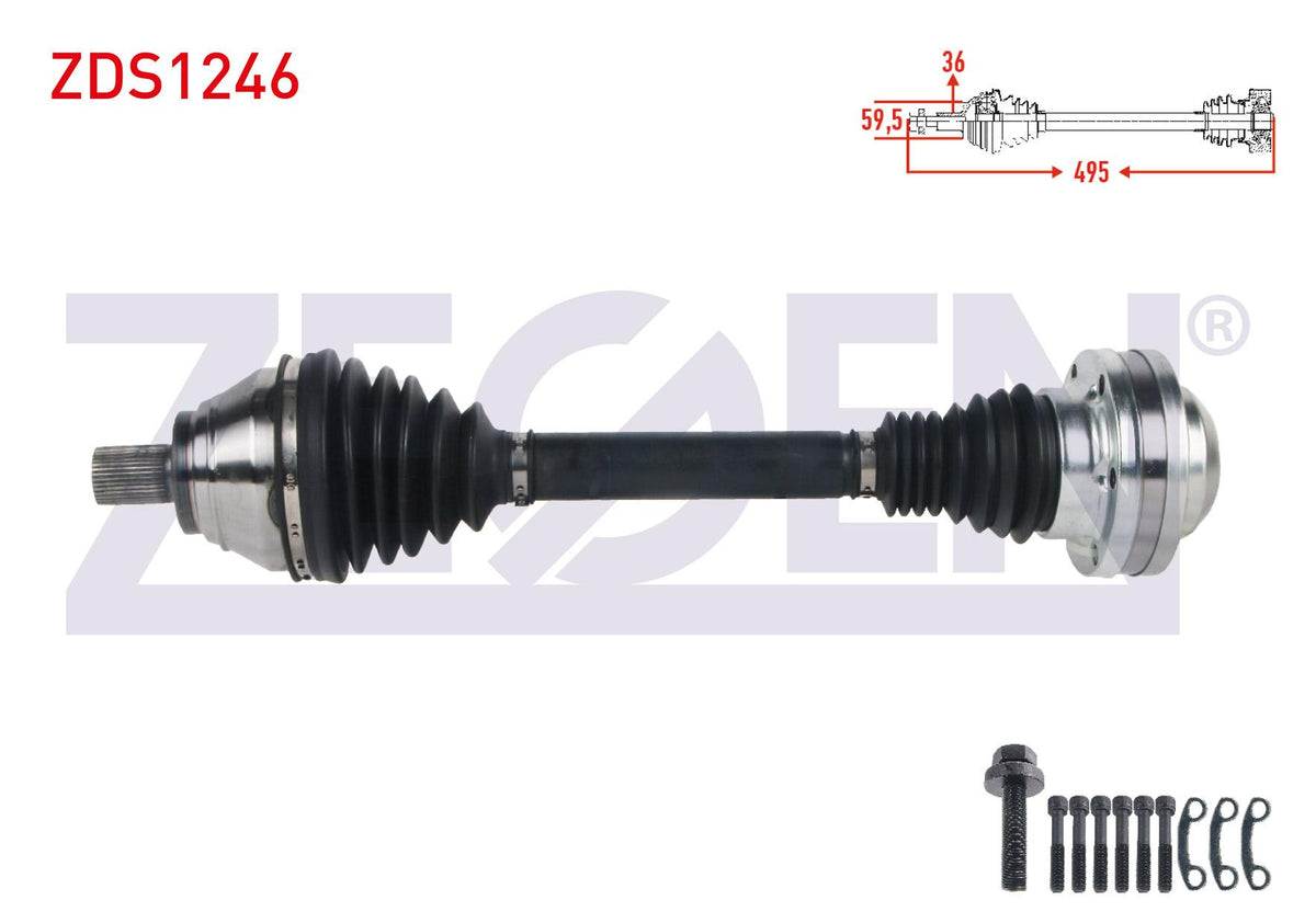 Zegen ZDS1246 Complete Axle Left Front Length 495mm Volkswagen Golf V (1K1) 1.4 TSI A-T 2003-2009 — Axles, CV Joints & Boots