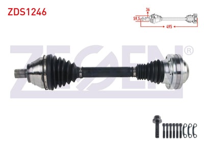 Zegen ZDS1246 Complete Axle Left Front Length 495mm Volkswagen Golf V (1K1) 1.4 TSI A-T 2003-2009 — Axles, CV Joints & Boots