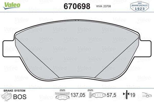 Valeo 670698 Brake Pad Front Fiat Doblo/Grande Punto 05-, Bravo II and 6 more models — Brake Pads