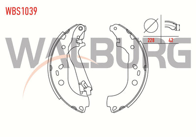 WALBURG WBS1039 Brake Shoe Rear Fiat Doblo (119,223) 1.3 Mjt with Lever 228X42 mm 2001-2010 / Doblo — Brake Cables & Hardware