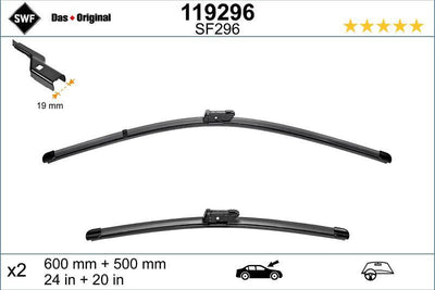 Valeo 119296 Audi A4 /A5 /VW Tiguan 2007 > Front Wiper Set 600+500mm Flat Blade — Wipers