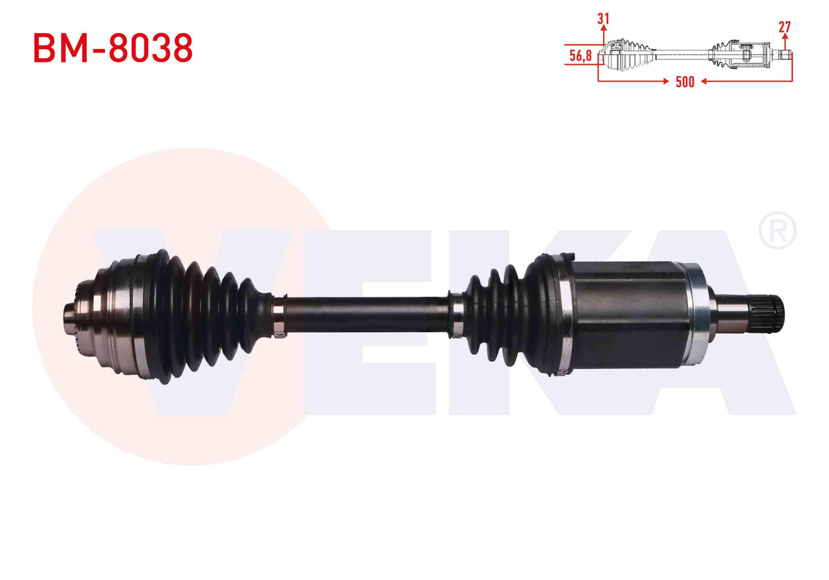 Veka BM-8038 Complete Axle Left Front BMW X1 (E84) 2.0 D xDrive A-T / M-T Length 500 mm 2011 — Axles, CV Joints & Boots