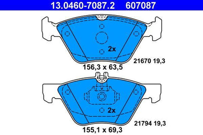 ATE 13.0460-7087.2 Brake Pad Front C208 97 > 02 A208 98 > 02 W210 97 > 02 W211 03 > 08 S211 03 > 09 — Brake Pads