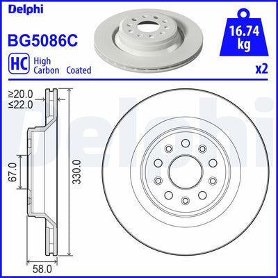 Delphi BG5086C Brake Disc (Cıflı Pack) Painted Rear Maserati Ghibli III Levante Suv Quattroporte VI