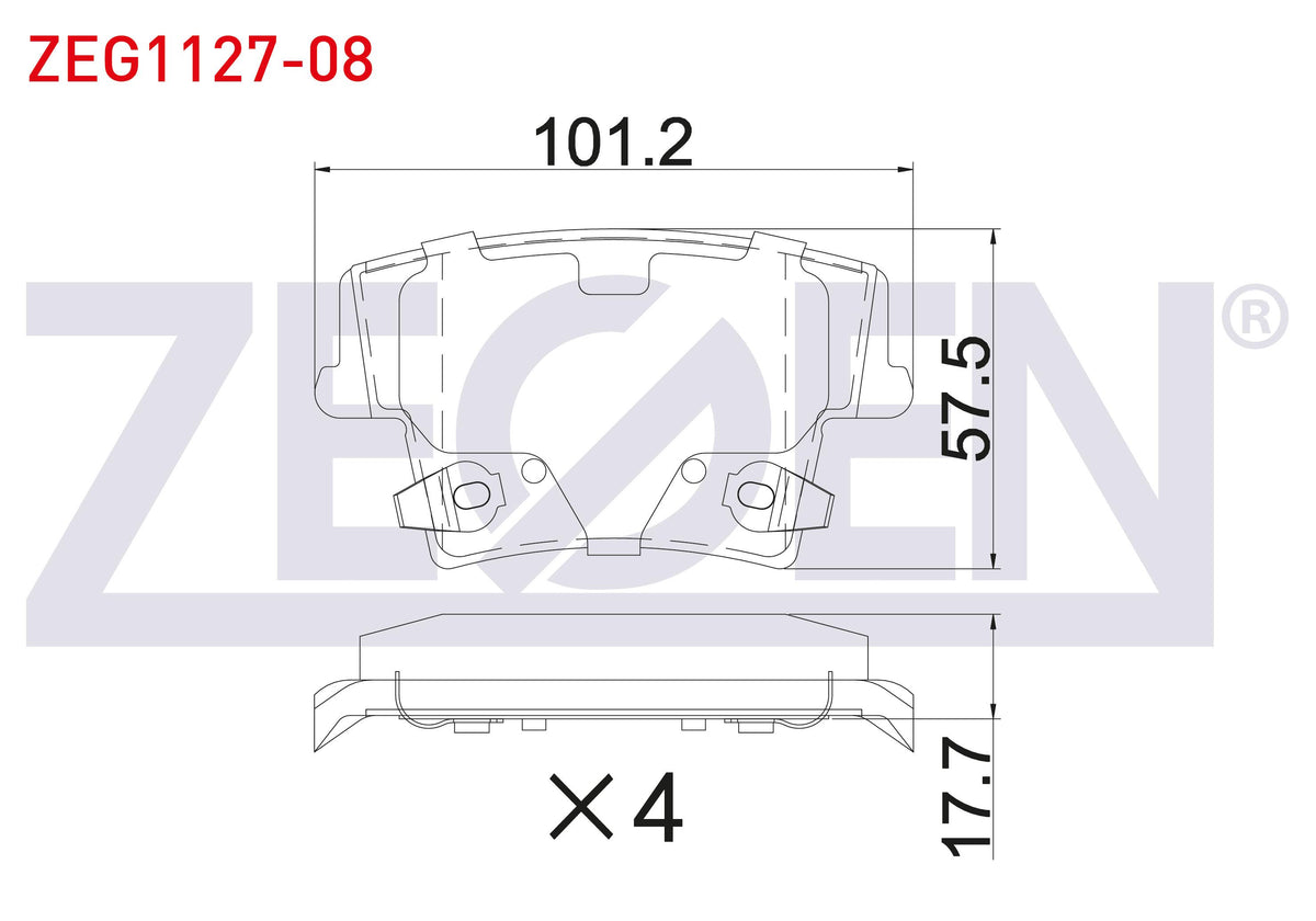 Zegen ZEG1127-08 Brake Pad Rear with Wear Indicator Chrysler 300C 2004-/ Lancia Thema (Lx) 3.0 2011-2014 — Brake Pads