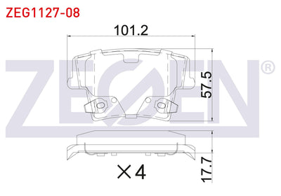 Zegen ZEG1127-08 Brake Pad Rear with Wear Indicator Chrysler 300C 2004-/ Lancia Thema (Lx) 3.0 2011-2014 — Brake Pads