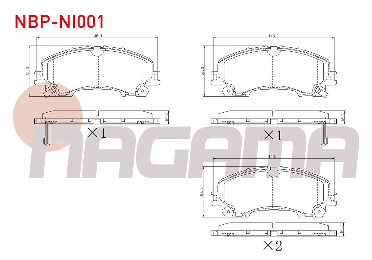 NAGAMA NBP-NI001 Brake Pad Front with Wear Indicator Nissan X-Trail (T32) 1.6 dCi 2013-/ X-Trail (T32) 1.6 dCi 4X4 2013-/ X-Trail (T32) 1.6 DiG-T 2013-/ Infiniti Q50 2.2 D 2013