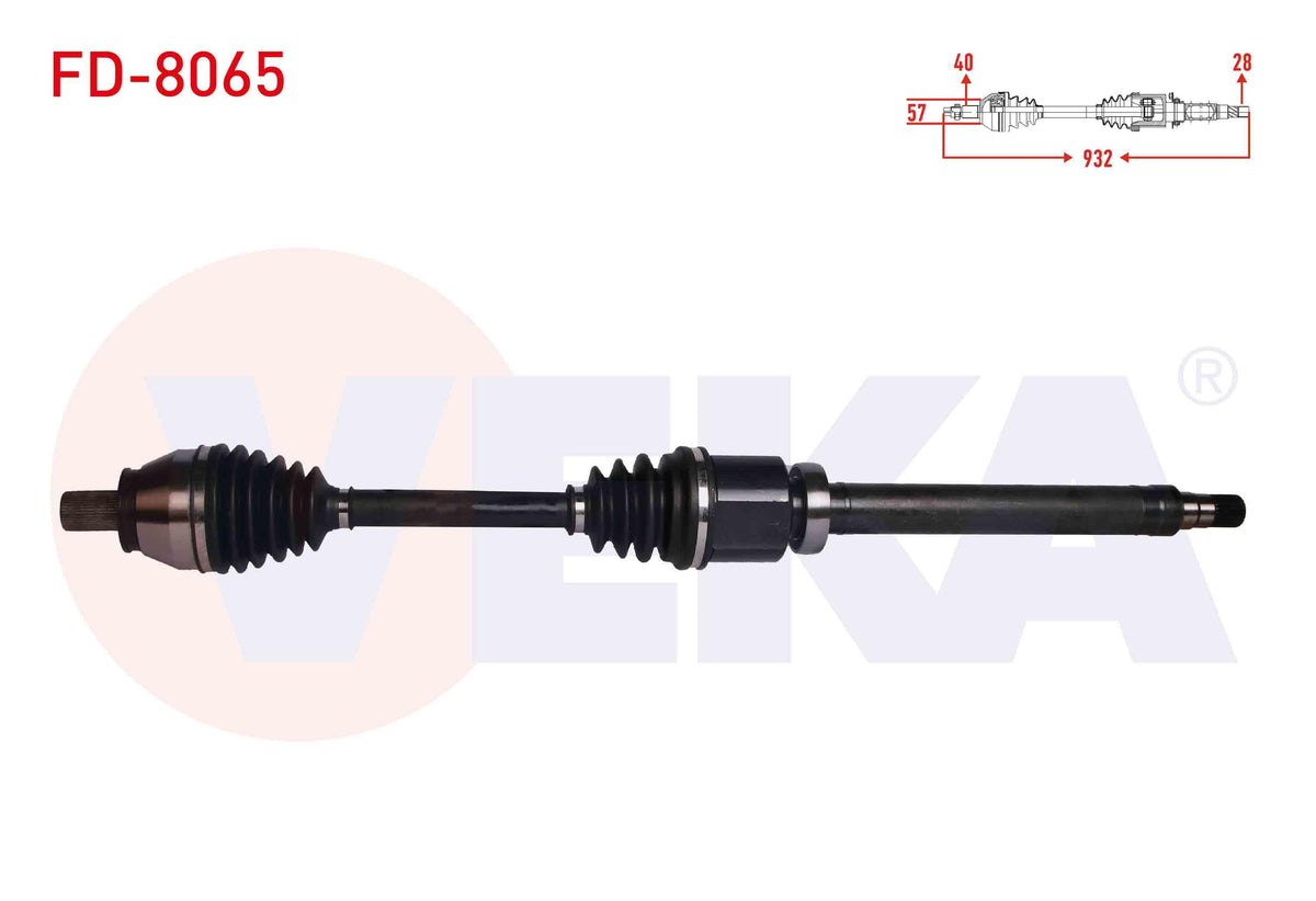 Veka FD-8065 Complete Axle Right Front Ford Mondeo IV 2.0 TDCi A-T Length 932 mm 2007-2014 — Axles, CV Joints & Boots