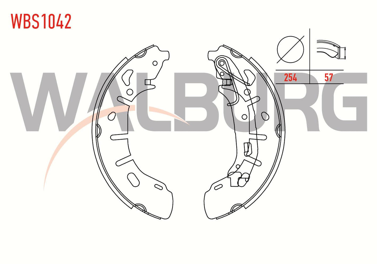 WALBURG WBS1042 Brake Shoe Rear Fiat Doblo (152,263) 1.6 Mjt with Lever 254X57 mm 2010-/ Fiat Doblo 1.3 Mjt 2010-/ Fiat Doblo 1.9 Mjt 2010-/ Fiat Doblo Maxı 1.3 Mjt 2010-/ Fiat Doblo Max
