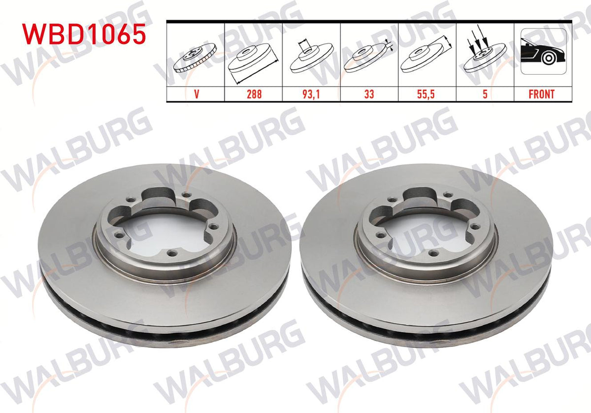 WALBURG WBD1065 Brake Disc Front Air 5 Bjn 288X33x93,1X55 — Brake Rotors & Drums