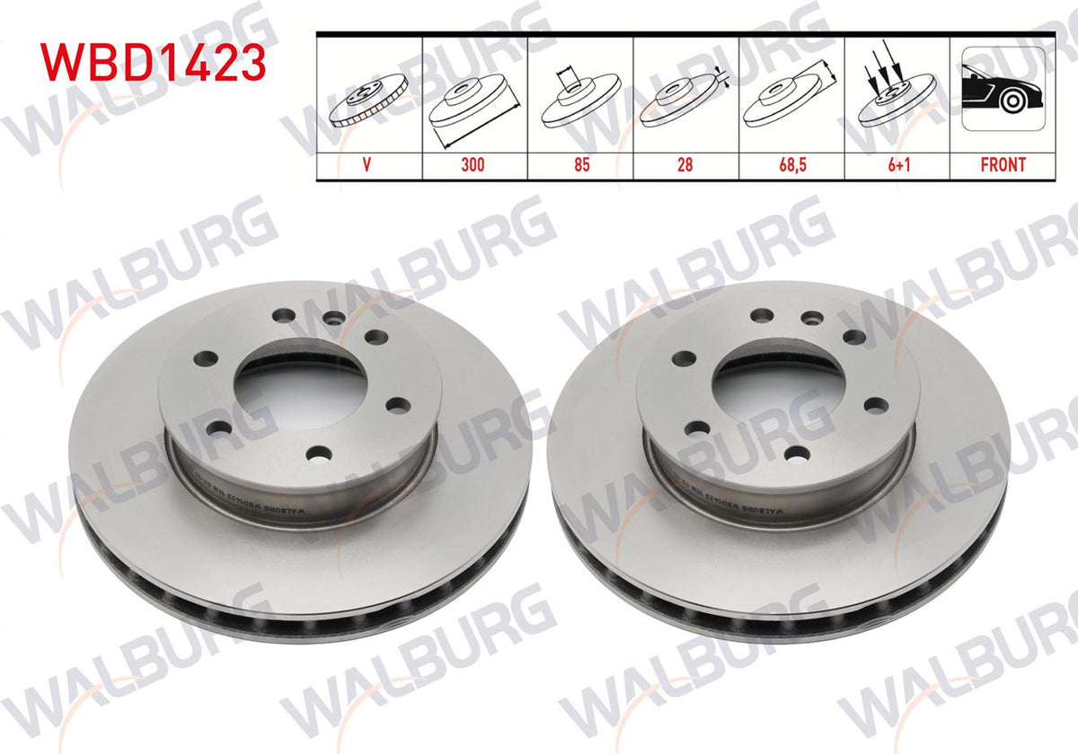 WALBURG WBD1423 Brake Disc Front Air 6 Bjn 300X28x85x68 — Brake Rotors & Drums