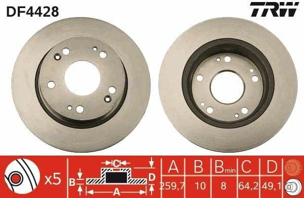 TRW DF4428 Rear Brake Disc - Compatible with 2003 Accord 2.0-2.4 — Brake Rotors & Drums