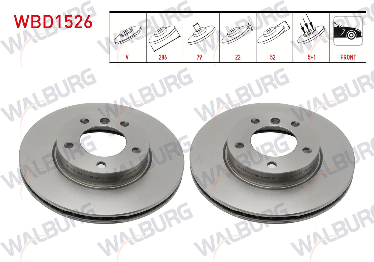 WALBURG WBD1526 Brake Disc Front Air BMW 3 Series (E36) 318 i 5 Bjn 286X22x79x52 1990-1998 — Brake Rotors & Drums