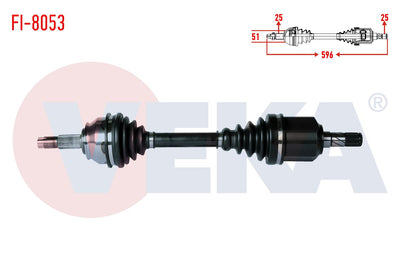 Veka FI-8053 Complete Axle Left Front Length 596mm Fiat Doblo 1.6 Mjt M-T 2010-/ Egea 1.6 Mjt A-T — Axles, CV Joints & Boots