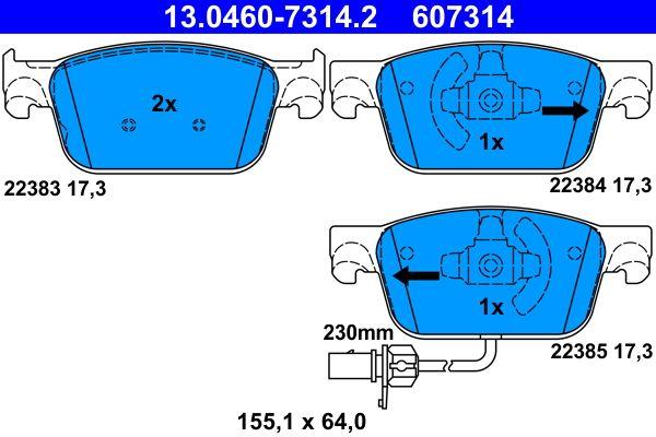 ATE 13.0460-7314.2 Front Brake Pad Audi A4 1.4 TFSI 2.0 TFSI 15 > A5 1.4 TFSI 2.0 TFSI 16 > — Brake Pads