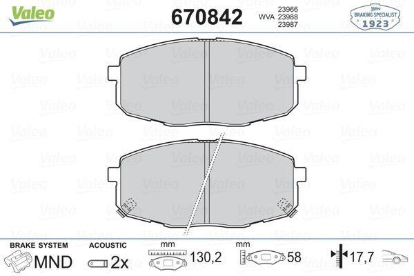 VALEO 670842 Front Brake Pads for 2008-2012 i30, Ceed, and Carens