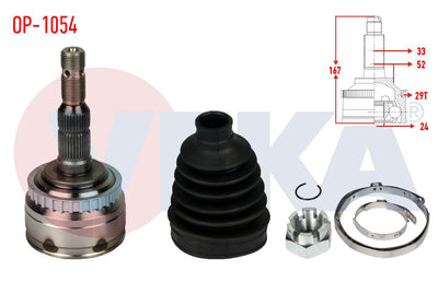 Veka OP-1054 CV Joint Left-Right Front Outer Opel Corsa C 1.7 CDTi with ABS 29 Outer 33X24x52 Leng — Axles, CV Joints & Boots