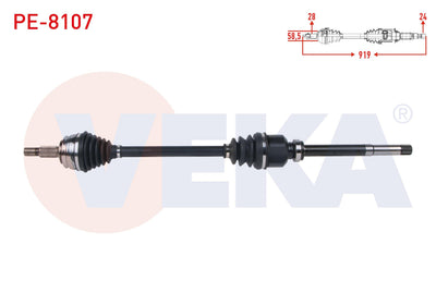 Veka PE-8107 Complete Axle Right Front Length 919mm Peugeot Rifter 1.5 HDi 2019-/ Partner 1.5 HDi — Axles, CV Joints & Boots