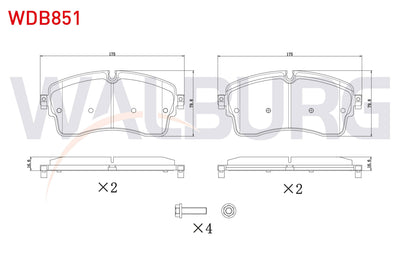 WALBURG WDB851 Brake Pad Front Land Rover Discovery V (Lr) 2.0 D 2016-/ Discovery V (Lr) 3.0 2016-/ Jaguar E-Pac — Brake Pads