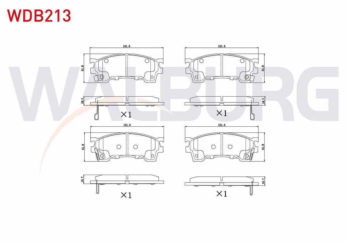 WALBURG WDB213 Brake Pad Front Mazda 626 IV (Ge) 1.8i 1992-1997 / 626 IV (Ge) 2.0i 1992-1997 / 626 V (Gf) 1.8i 1 — Brake Pads