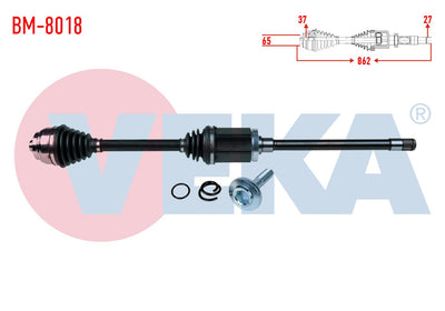Veka BM-8018 Complete Axle Right Front BMW 5 Series (F10) 525 D X-Drive A-T Length 862 mm 2010 — Axles, CV Joints & Boots