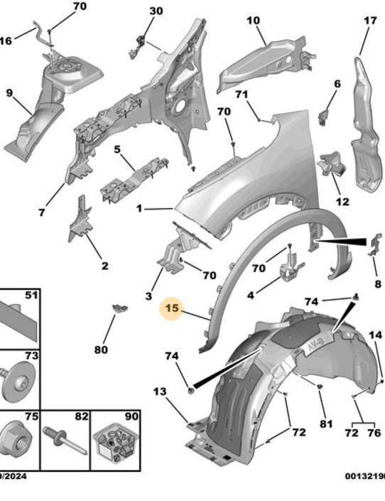 PSA 98329589XT Citroen C4 X C43 / C4 C41 Right Front Fender Trim Genuine — Panels & Doors